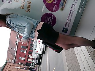 Candid in pantyhose at stop bus